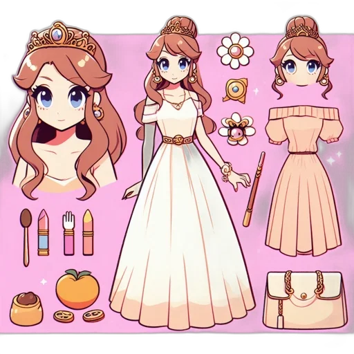 dress, jewelry, concept art, pixel art, anime, cartoon, pastel, earth tones transparent PNG cut-out