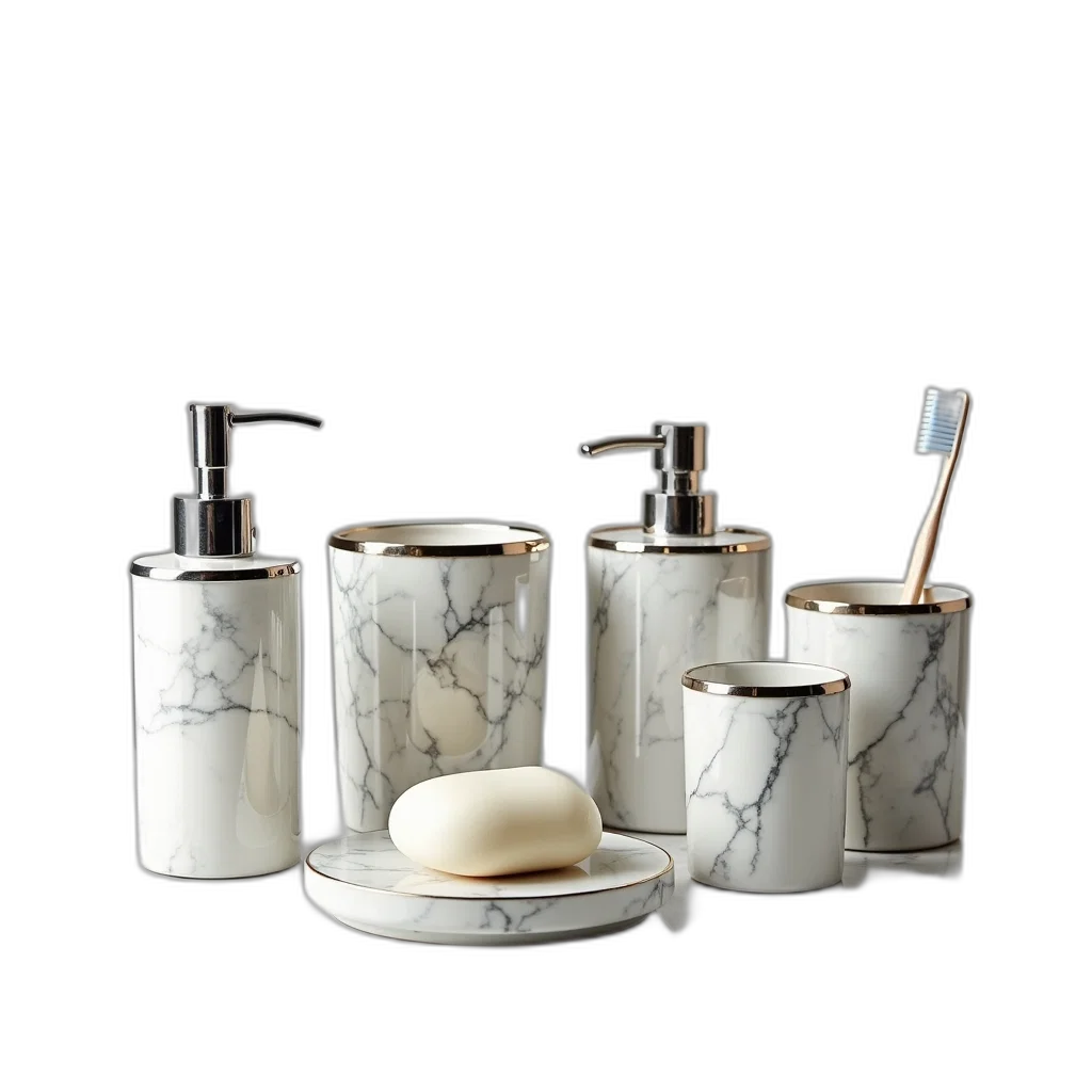 3d render, monochrome, collection, silver, bathroom, accessories, including, soap transparent PNG cut-out