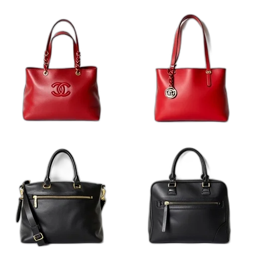 red, dark, monochrome, collection, luxury, handbags, displayed, against transparent PNG cut-out