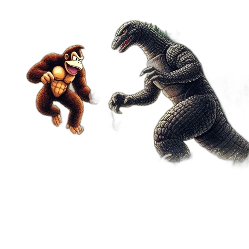 creature, animal, concept art, pixel art, 3d render, comic book art, godzilla, faces transparent PNG cut-out