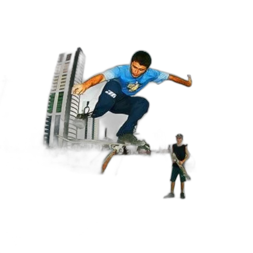 concept art, pixel art, 3d render, comic book art, outer space, underwater, city street, skateboarder transparent PNG cut-out