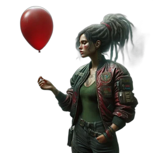 jacket, weapon, concept art, cyberpunk, comic book art, fantasy art, red, dark transparent PNG cut-out