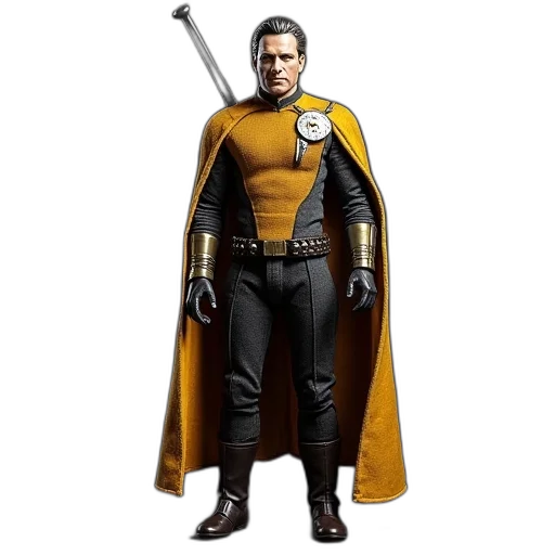 concept art, comic book art, 3d render, golden, star, trek, action, figure transparent PNG cut-out