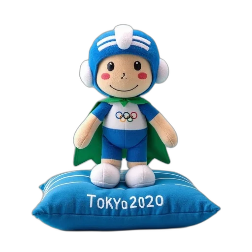 3d render, plush, toy, character, blue, white, striped, helmet transparent PNG cut-out