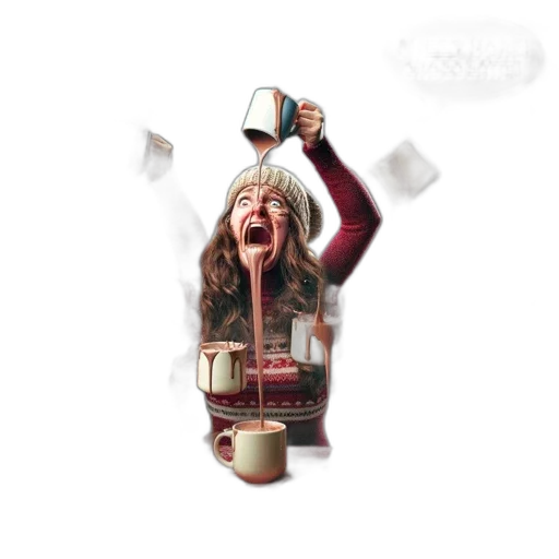food, concept art, 3d render, photorealistic, amused, woman, spills, hot transparent PNG cut-out