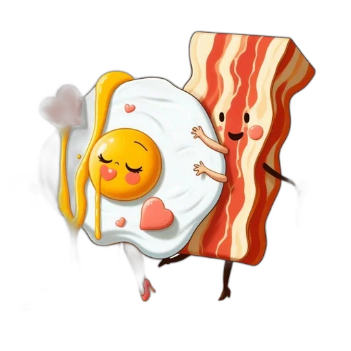food, animal, concept art, cheerful, anthropomorphic, bacon, fried, egg transparent PNG cut-out