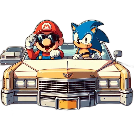 car, hat, pixel art, concept art, 3d render, vaporwave, blue, two transparent PNG cut-out