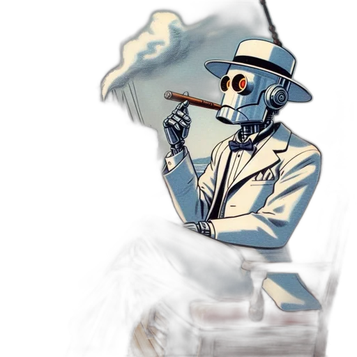 robot, staff, mask, concept art, watercolor, pixel art, vaporwave, blue transparent PNG cut-out