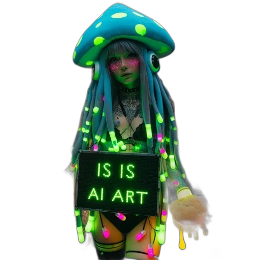 robot, dress, jacket, hat, cyberpunk, vaporwave, concept art, 3d render transparent PNG cut-out