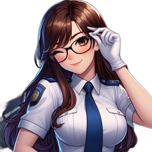 staff, face, anime, pixel art, cartoon, concept art, female, police transparent PNG cut-out
