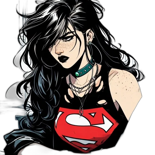 jewelry, comic book art, cartoon, concept art, fantasy art, woman, long, black transparent PNG cut-out