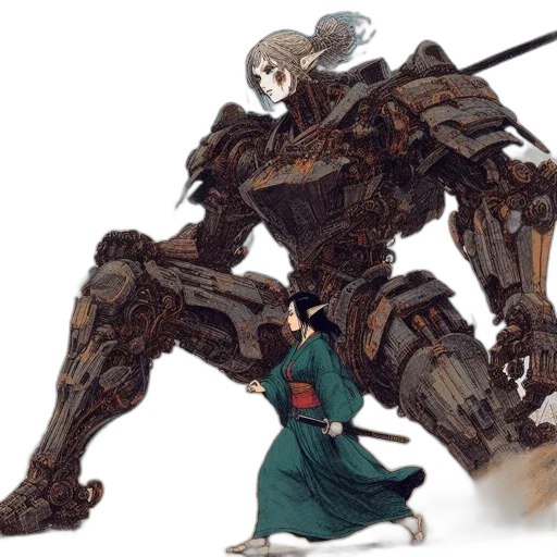robot, weapon, sword, creature, concept art, fantasy art, cyberpunk, comic book art transparent PNG cut-out