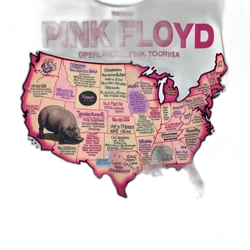 vintage, pink, floyd, tour, t-shirt, map, united, states transparent PNG cut-out