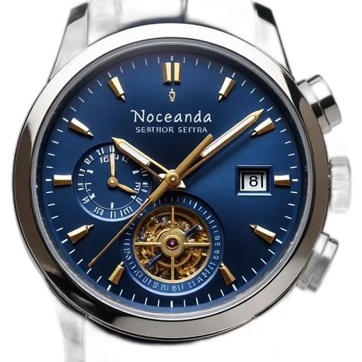 close-up, image, luxury, watch, blue, dial, gold, accents transparent PNG cut-out