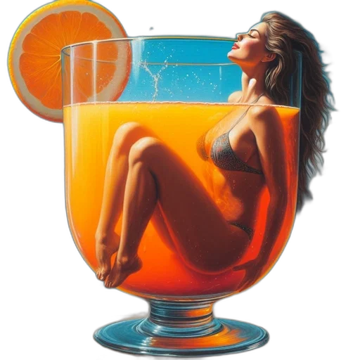 food, vaporwave, photorealistic, oil painting, concept art, underwater, sunset, woman transparent PNG cut-out