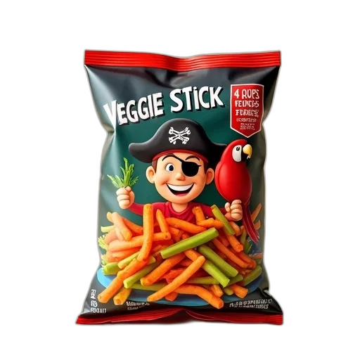 food, 3d render, photorealistic, bag, pirate, booty, veggie, sticks transparent PNG cut-out