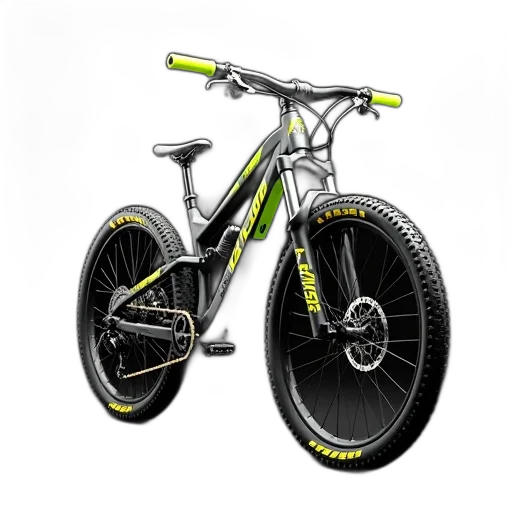 3d render, photorealistic, mountain, bike, neon, green, yellow, accents transparent PNG cut-out