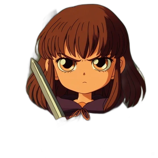 weapon, staff, face, hair, anime, pixel art, cartoon, concept art transparent PNG cut-out