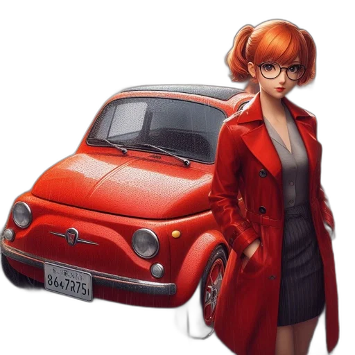 car, jacket, dress, concept art, cartoon, photorealistic, comic book art, red transparent PNG cut-out
