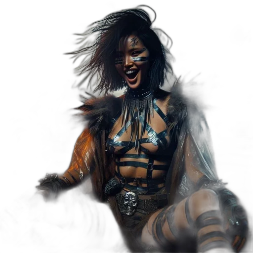 fantasy art, concept art, comic book art, cyberpunk, dark, post-apocalyptic, setting, woman transparent PNG cut-out