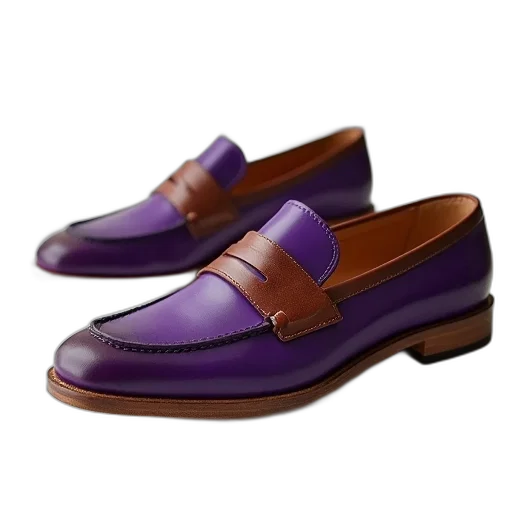 shoes, 3d render, pair, purple, loafers, brown, leather, strap transparent PNG cut-out