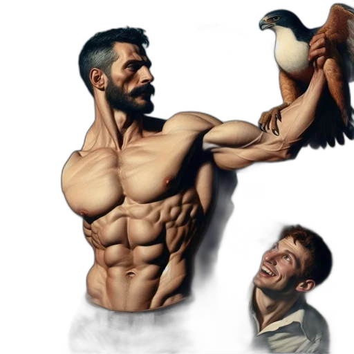 animal, concept art, fantasy art, photorealistic, comic book art, two, men, picturesque transparent PNG cut-out