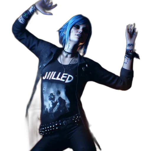 jacket, dress, staff, concept art, 3d render, cyberpunk, blue, dimly transparent PNG cut-out
