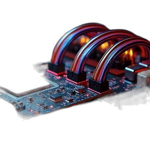 crown, robot, 3d render, cyberpunk, neon lights, motherboard, connected, tweens transparent PNG cut-out