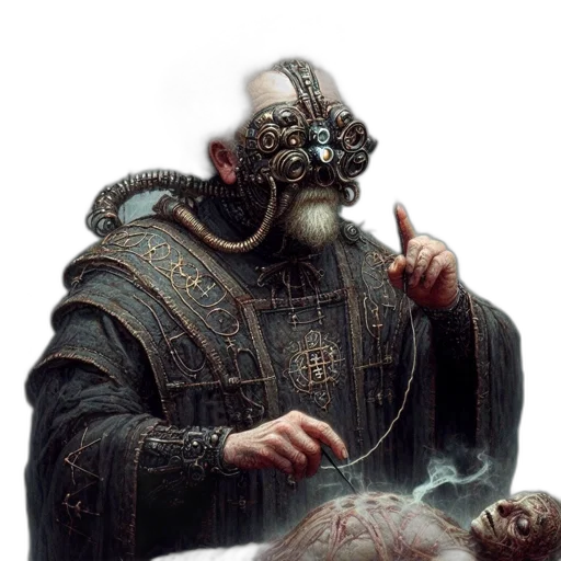 mask, face, sword, staff, concept art, fantasy art, cyberpunk, photorealistic transparent PNG cut-out