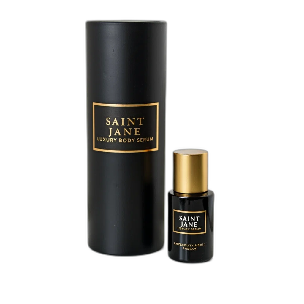 luxurious, black, cylindrical, container, gold, label, featuring, brand transparent PNG cut-out