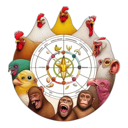animal, crown, concept art, 3d render, illustrated, circular, chart, features transparent PNG cut-out