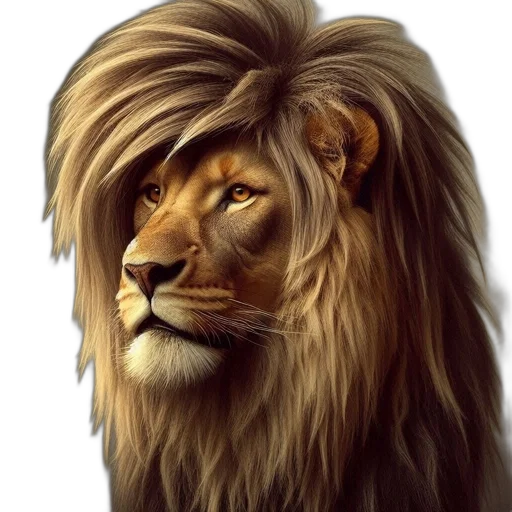 animal, crown, hair, photorealistic, fantasy art, oil painting, concept art, lion transparent PNG cut-out