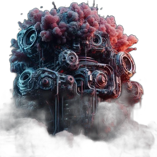 robot, weapon, crown, hair, concept art, 3d render, cyberpunk, fantasy art transparent PNG cut-out