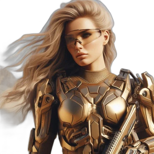 concept art, comic book art, fantasy art, photorealistic, golden, woman, sports, futuristic transparent PNG cut-out