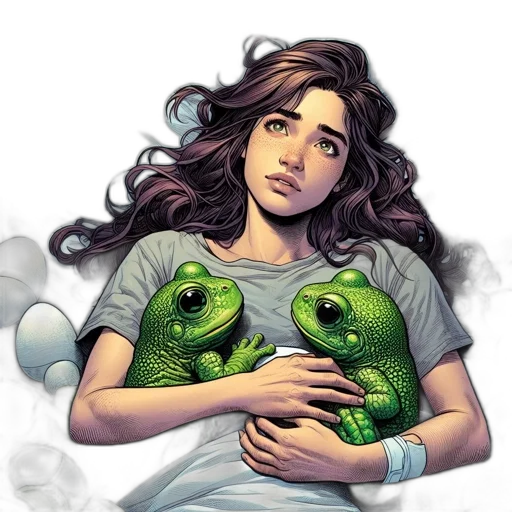 comic book art, concept art, fantasy art, photorealistic, underwater, outer space, green, woman transparent PNG cut-out