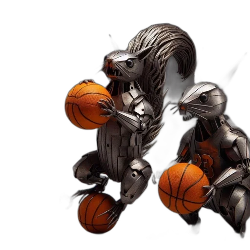 concept art, fantasy art, 3d render, photorealistic, three, metal, robotic, squirrels transparent PNG cut-out