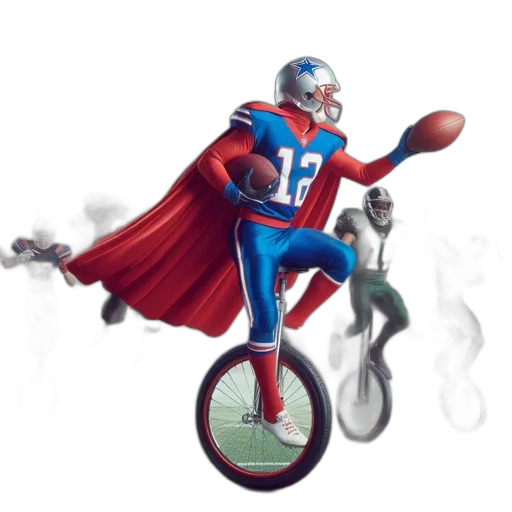 concept art, fantasy art, fantastical, stadium, blue-uniformed, player, rides, unicycle transparent PNG cut-out
