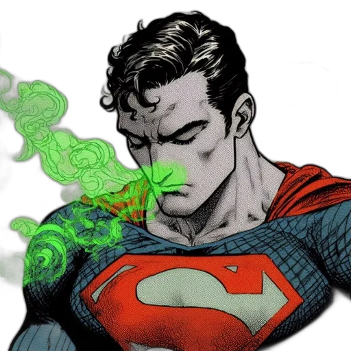 comic book art, concept art, cartoon, green, superman, depicted, introspective, pose transparent PNG cut-out