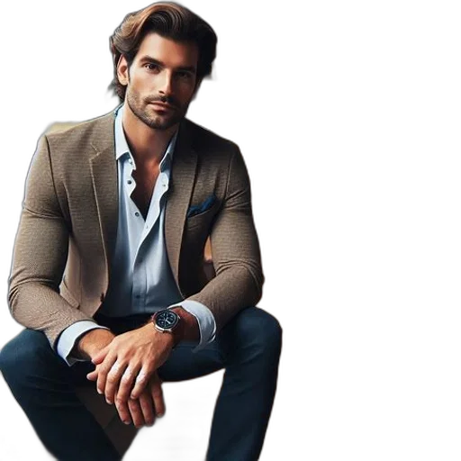 jacket, photorealistic, earth tones, well-dressed, man, occupies, modern, brightly transparent PNG cut-out