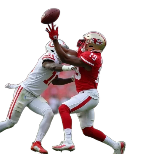 football, player, red, jersey, number, reaching, out, catch transparent PNG cut-out