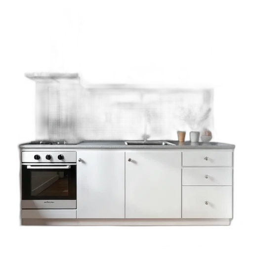 furniture, 3d render, photorealistic, modern, kitchen, black, white, tiled transparent PNG cut-out