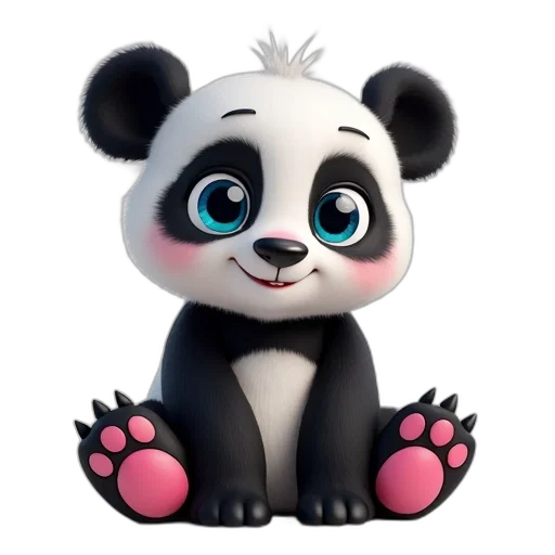 animal, 3d render, concept art, cartoon, photorealistic, panda, large, blue transparent PNG cut-out