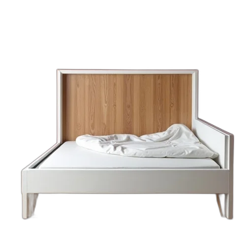 furniture, 3d render, white, rectangular, cushioned, bed, frame, wooden transparent PNG cut-out
