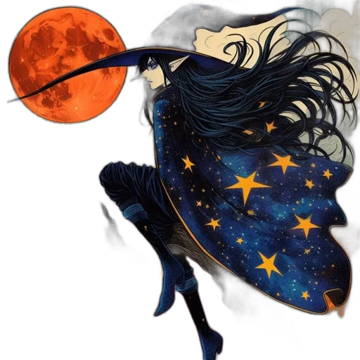 mask, fantasy art, concept art, watercolor, outer space, night, woman, long transparent PNG cut-out
