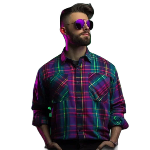 jacket, face, robot, hair, vaporwave, cyberpunk, 3d render, concept art transparent PNG cut-out