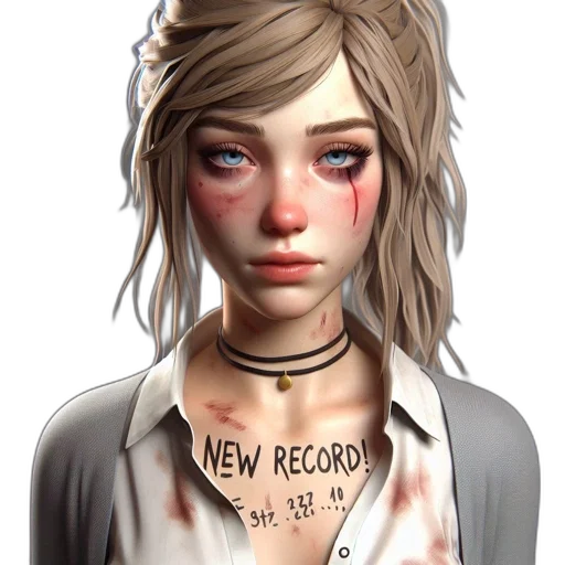 concept art, photorealistic, 3d render, comic book art, somber, female, character, bloodied transparent PNG cut-out