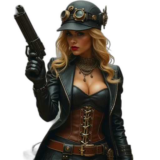 weapon, hat, staff, jacket, comic book art, fantasy art, concept art, photorealistic transparent PNG cut-out
