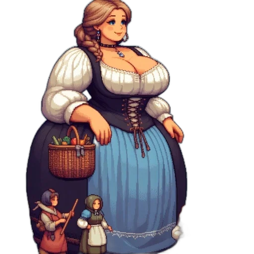 dress, bottle, pixel art, concept art, fantasy art, comic book art, smiling, woman transparent PNG cut-out