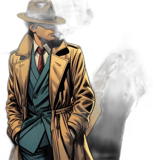 jacket, hat, mask, comic book art, concept art, photorealistic, cartoon, earth tones transparent PNG cut-out