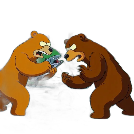 concept art, cartoon, forest, two, anthropomorphic, bears, interact, within transparent PNG cut-out